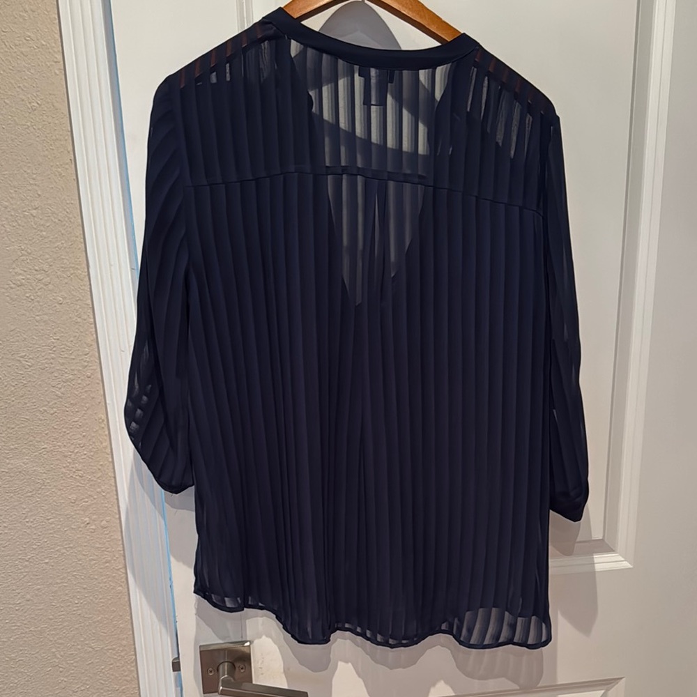 Torrid Blue Relaxed Ribbed Blouse with Mandarin Collar - Picture 3 of 3